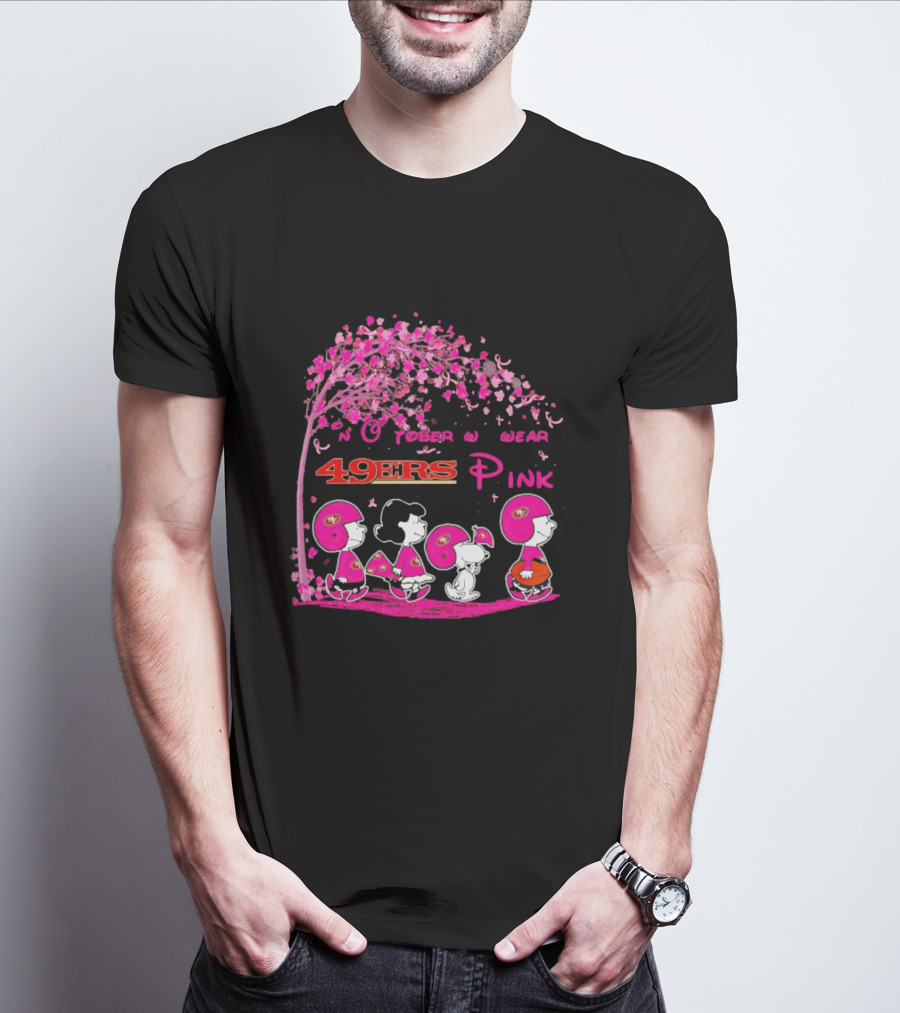 San Francisco 49ers Pink October Peanuts Characters Breast Cancer Awareness T-Shirt