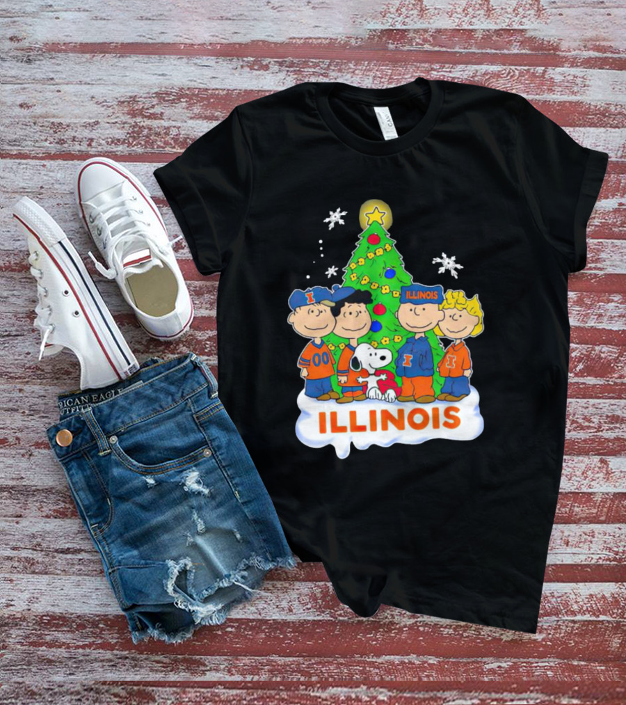 Peanuts Illinois Christmas Tree Celebrating Illinois Fighting Illini With Snoopy And Friends T-Shirt