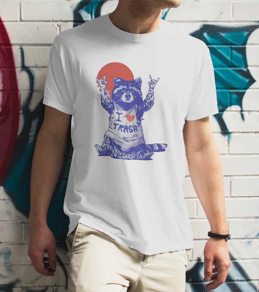 Raccoon I Love Trash Red Moon Rock On T-Shirt