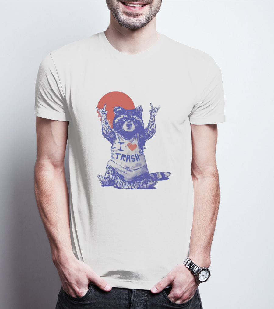Raccoon I Love Trash Red Moon Rock On T-Shirt