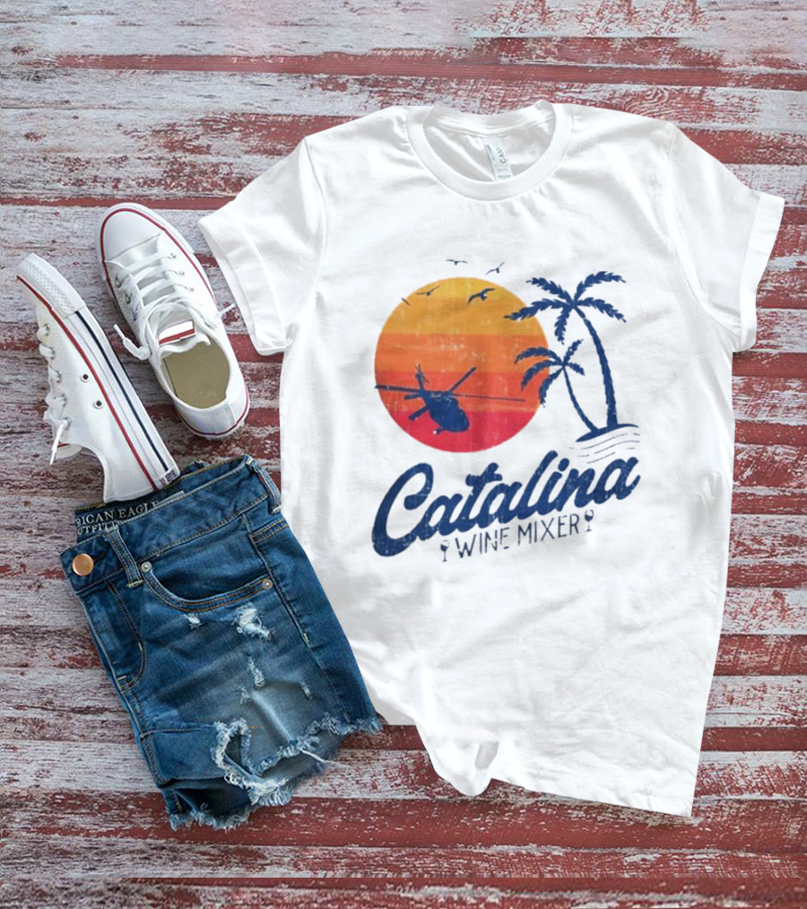 Catalina Wine Mixer Helicopter Sunset Palm Trees T-Shirt