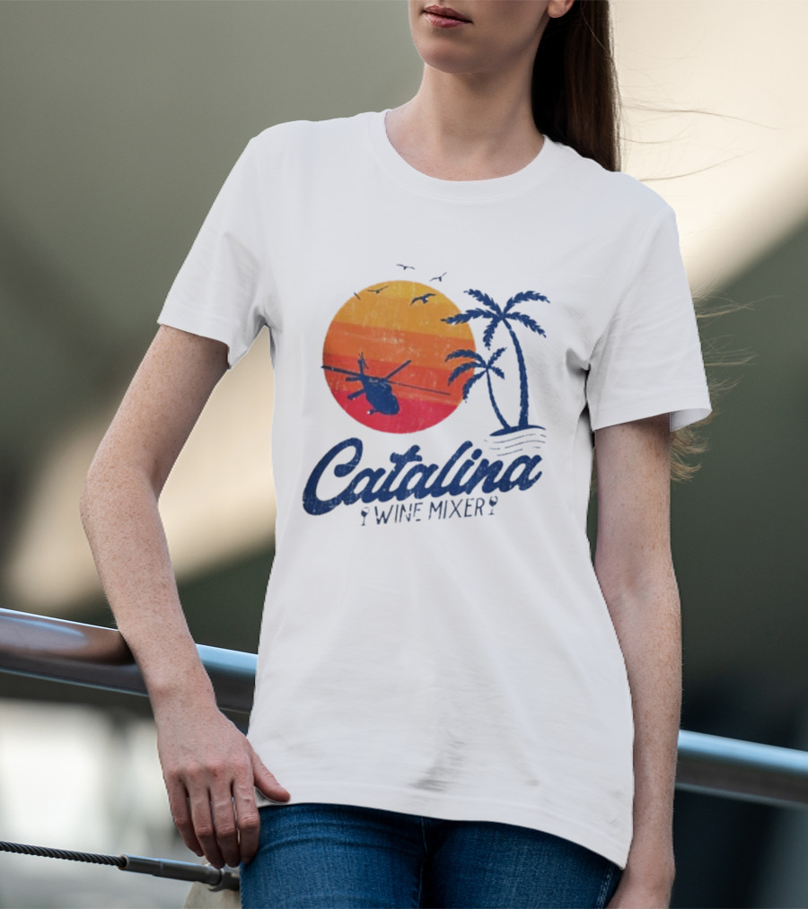 Catalina Wine Mixer Helicopter Sunset Palm Trees T-Shirt