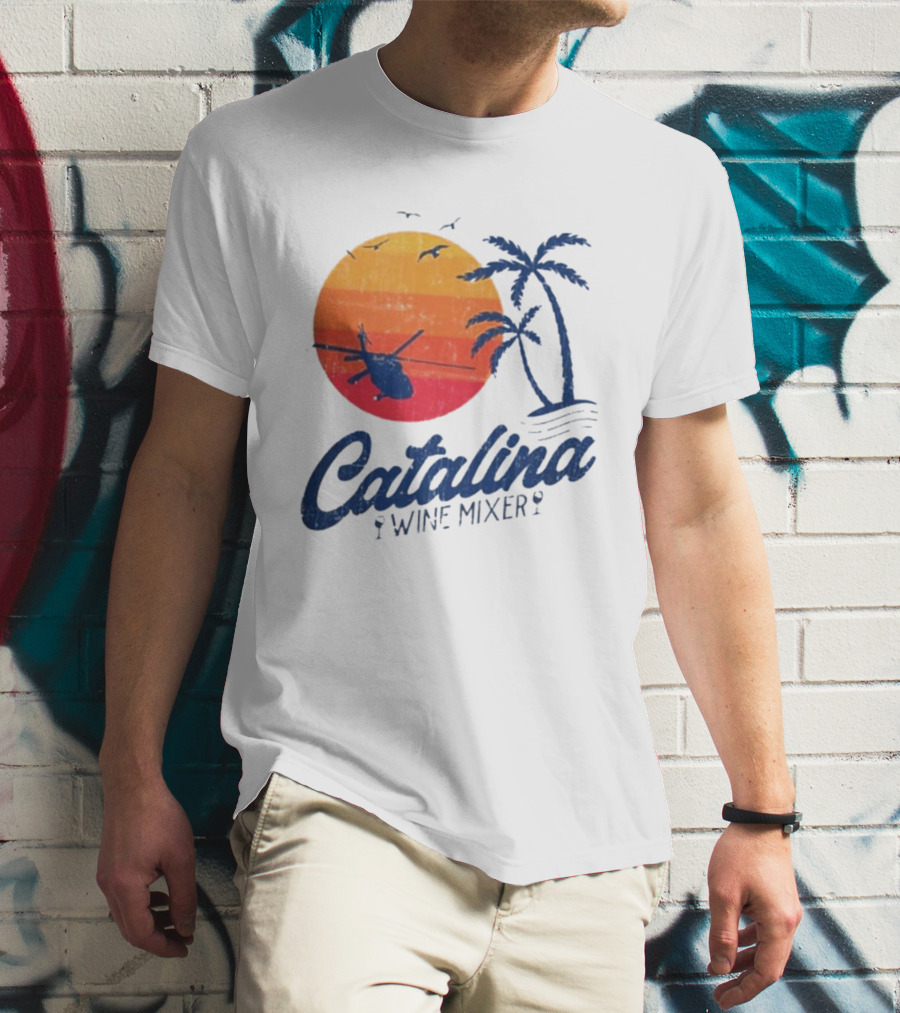 Catalina Wine Mixer Helicopter Sunset Palm Trees T-Shirt