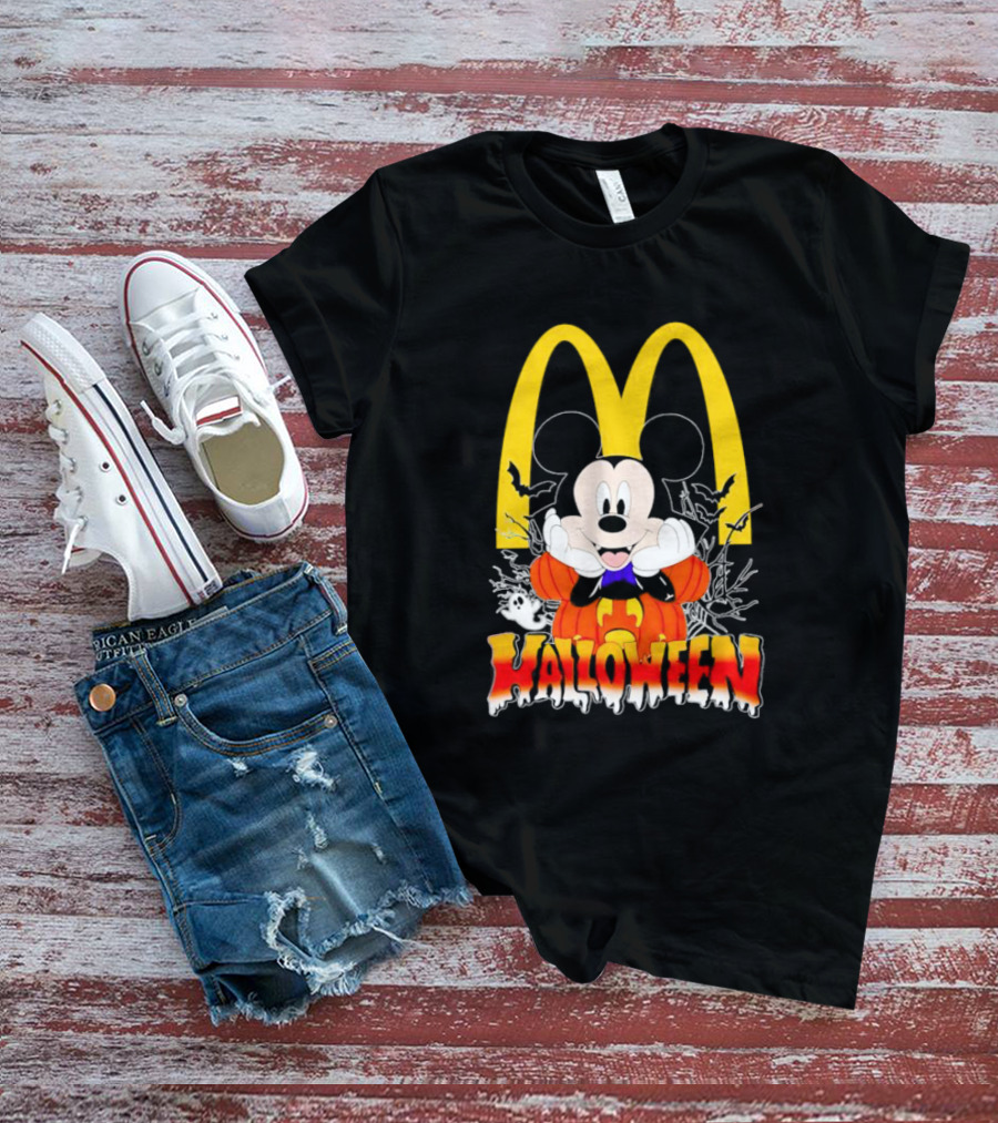 Mickey Mouse Halloween Pumpkin McDonald's Logo With Bats T-Shirt