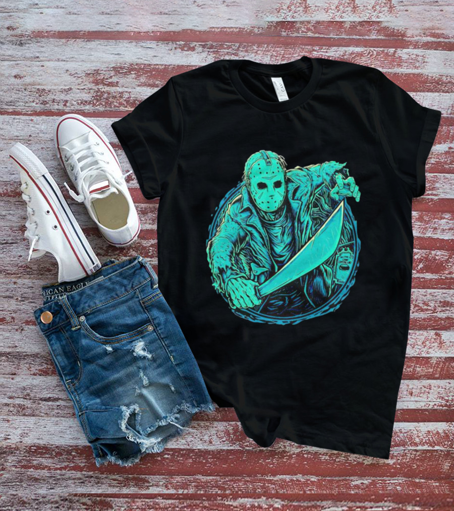 The Crystal Lake Slasher Jason Voorhees Mask And Machete T-Shirt