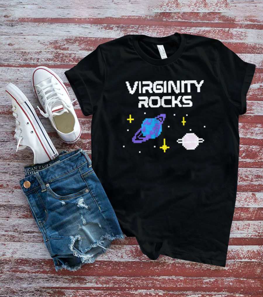Virginity Rocks Pixel Space Planets And Stars T-Shirt