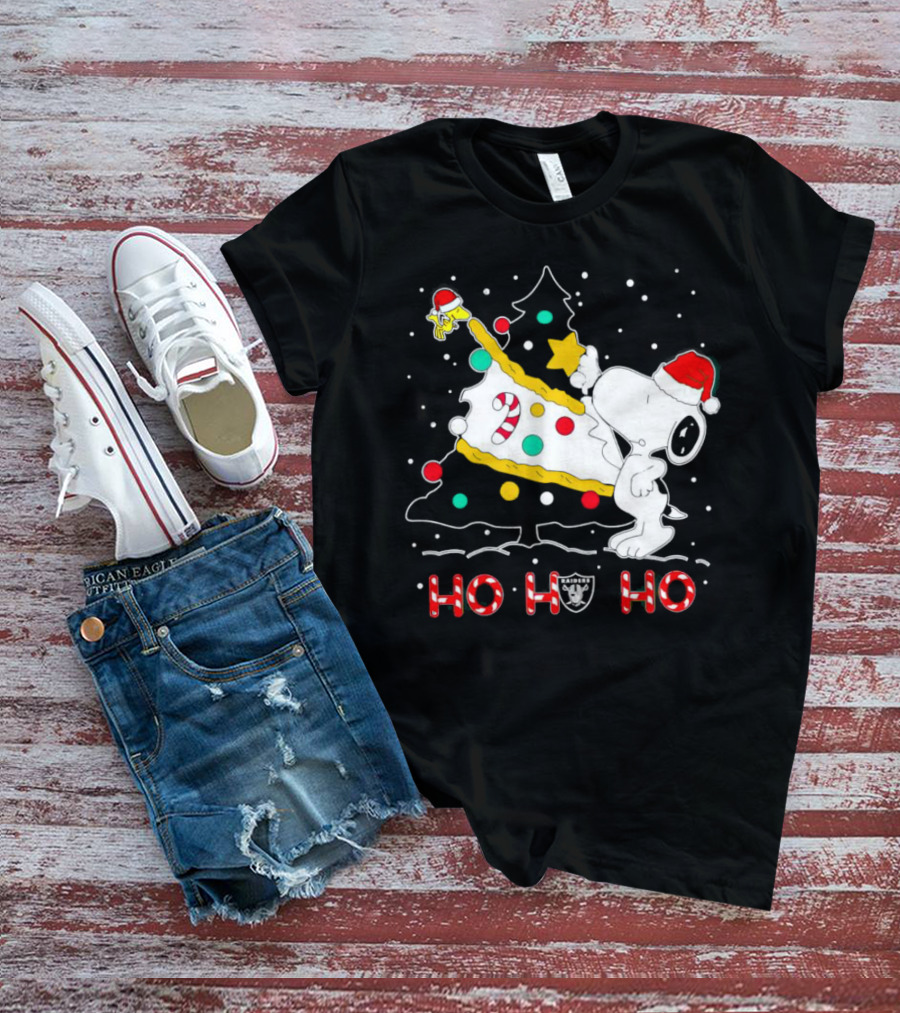 Snoopy Woodstock Las Vegas Raiders Christmas Ho Ho Ho T-Shirt