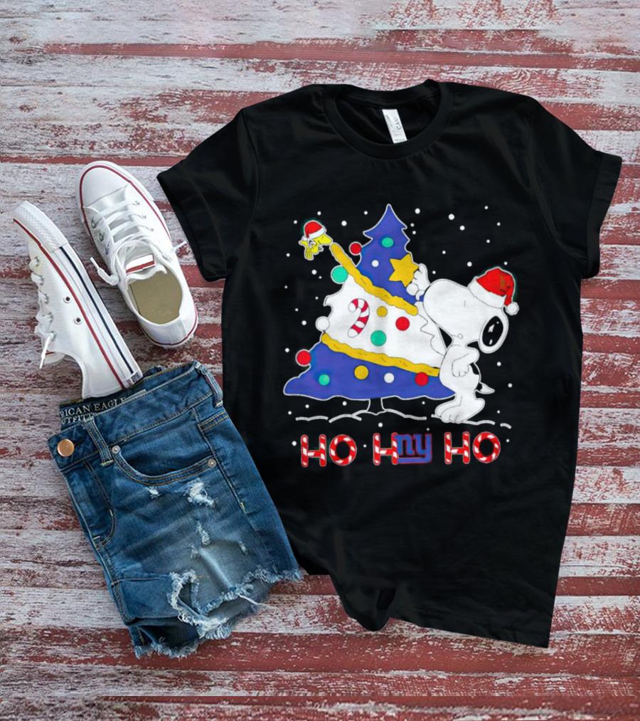 Snoopy Woodstock Christmas Tree Ho Ho Ho New York Giants T-Shirt