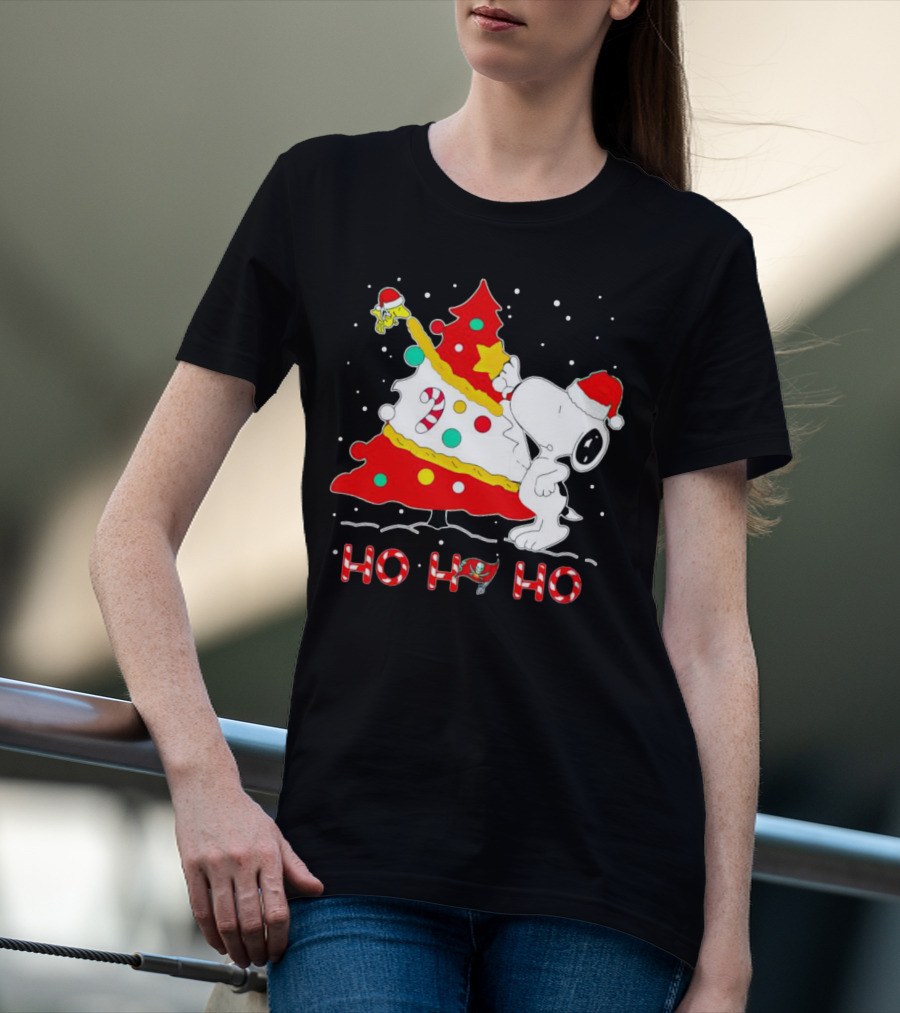 Snoopy And Woodstock Ho Ho Ho Christmas Tampa Bay Buccaneers T-Shirt