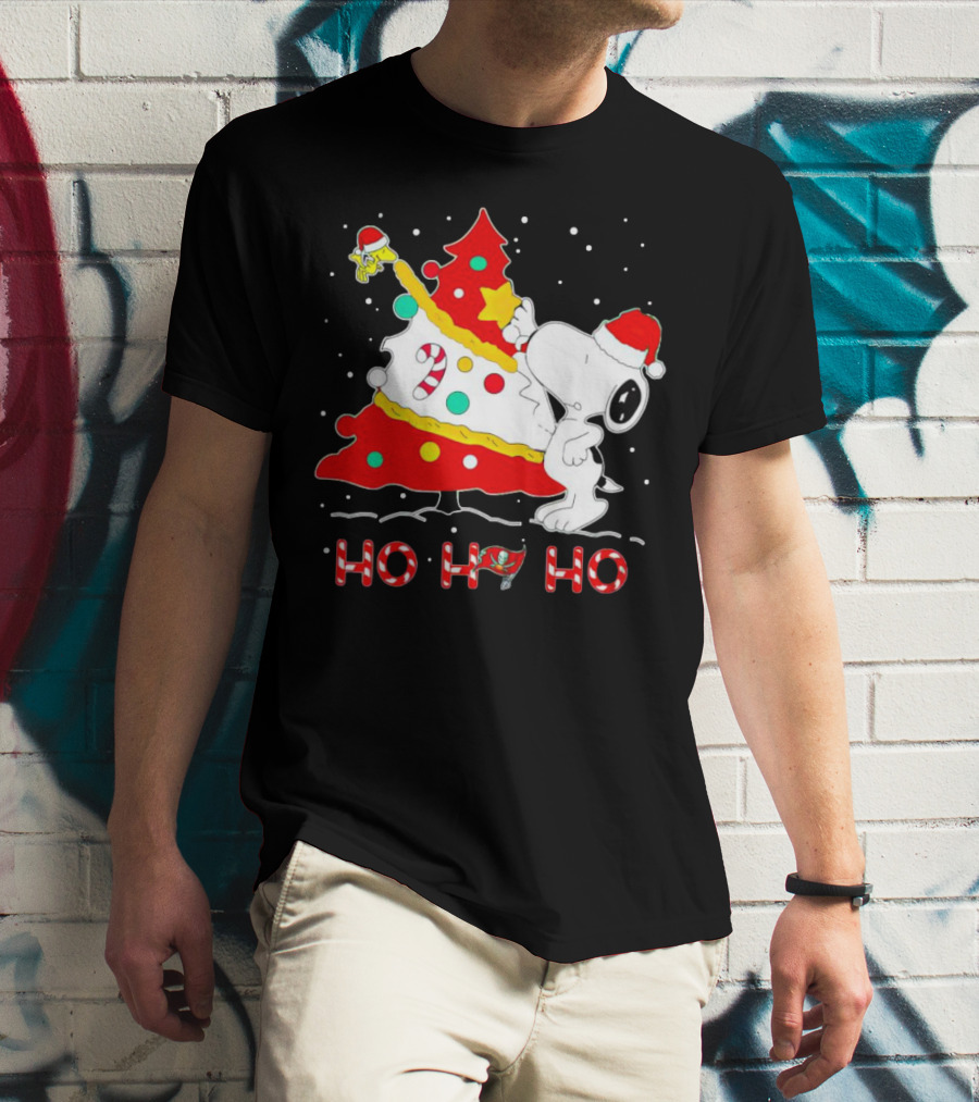 Snoopy And Woodstock Ho Ho Ho Christmas Tampa Bay Buccaneers T-Shirt