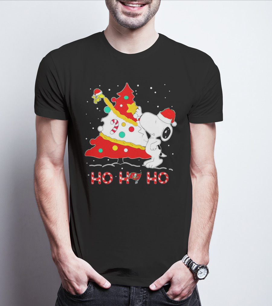 Snoopy And Woodstock Ho Ho Ho Christmas Tampa Bay Buccaneers T-Shirt