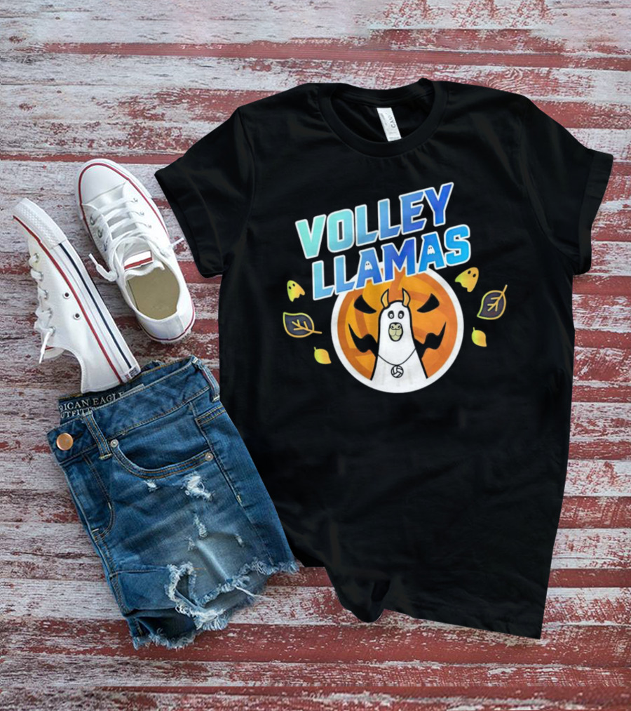 VOLLEY LLAMAS Halloween Pumpkin Leaves Ghosts Volleyball T-Shirt