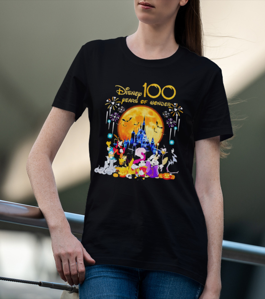 Disney 100 Years Of Wonder Halloween Castle And Characters T-Shirt