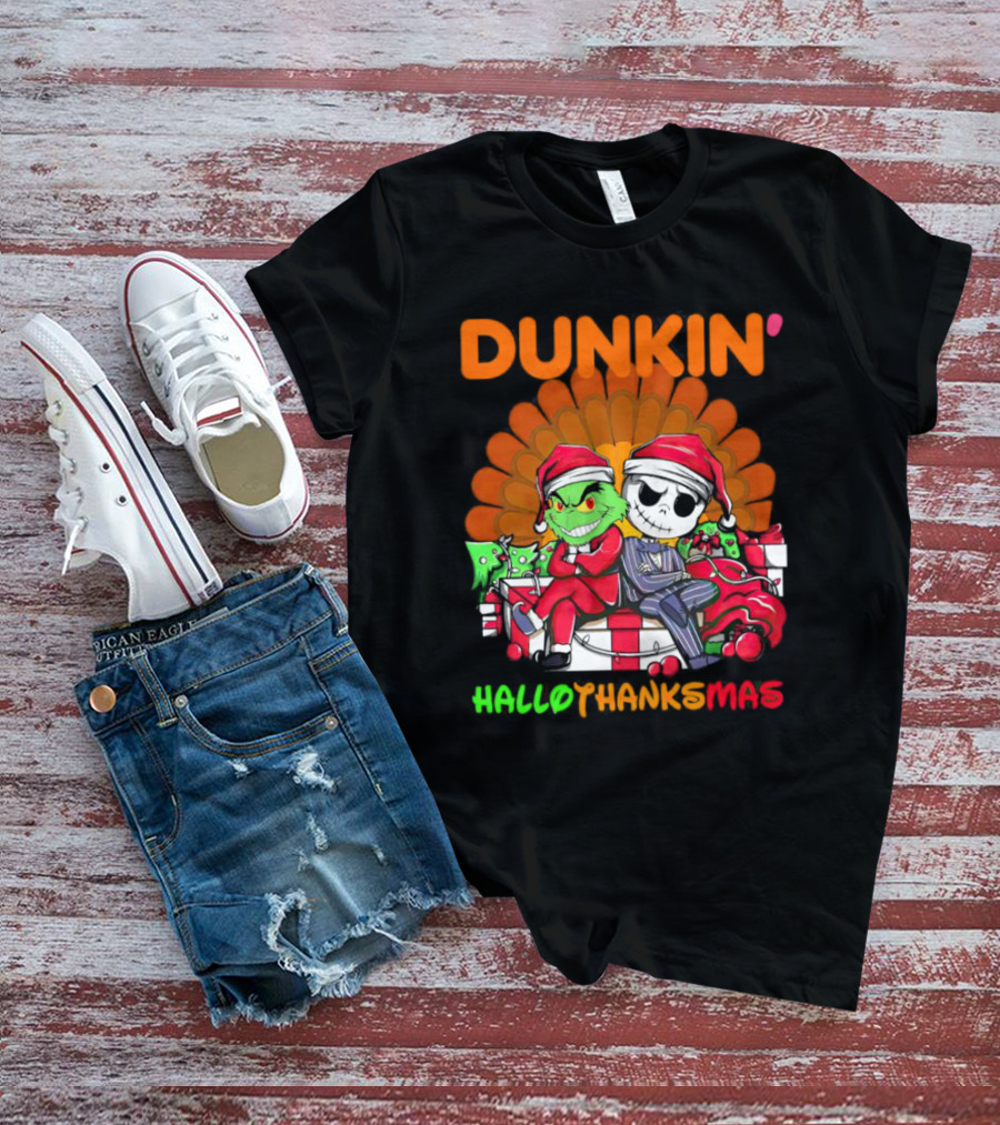 Grinch Jack Skellington Dunkin Hallo Thanks Mas T-Shirt