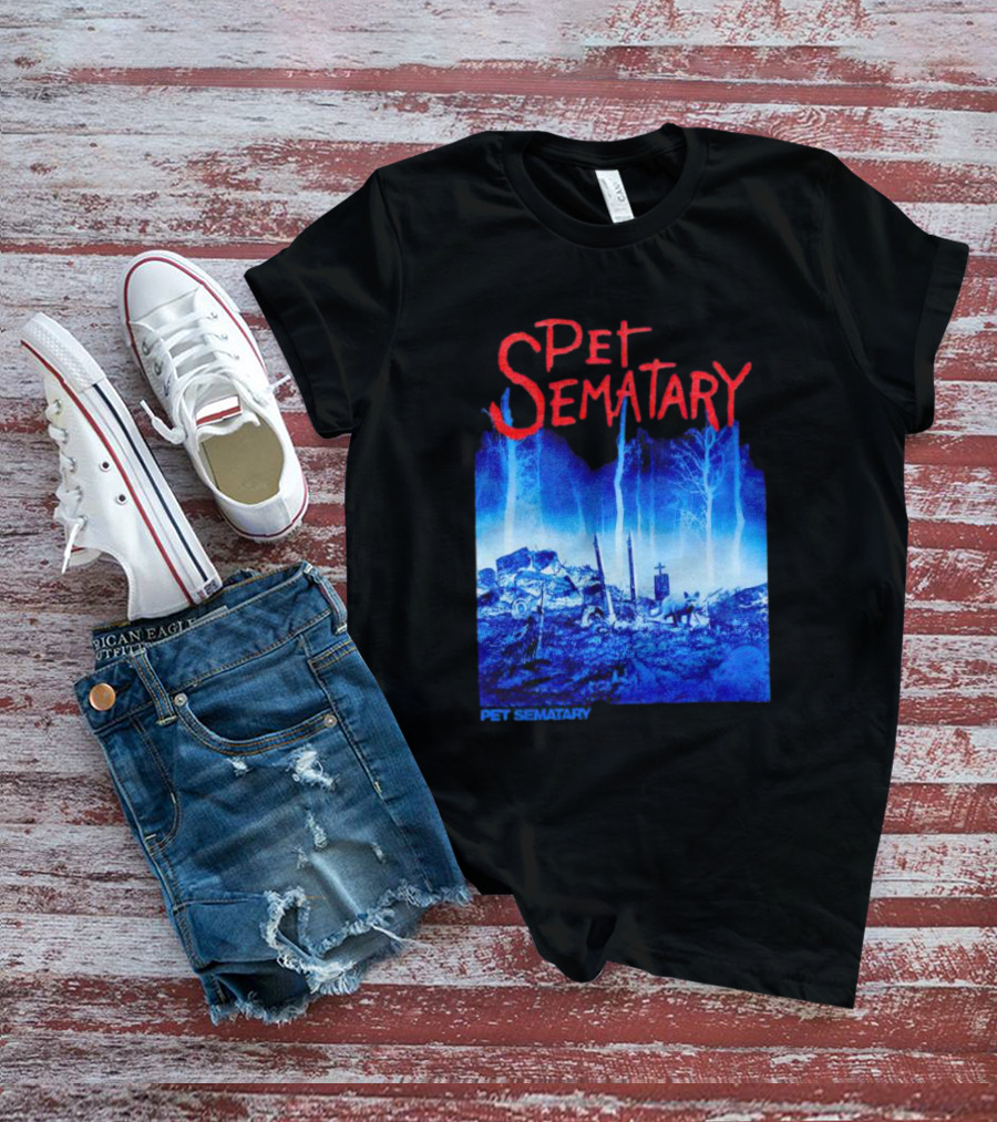 Pet Sematary Haunted Burial Ground Blue Forest Scene With Gravemarkers T-Shirt