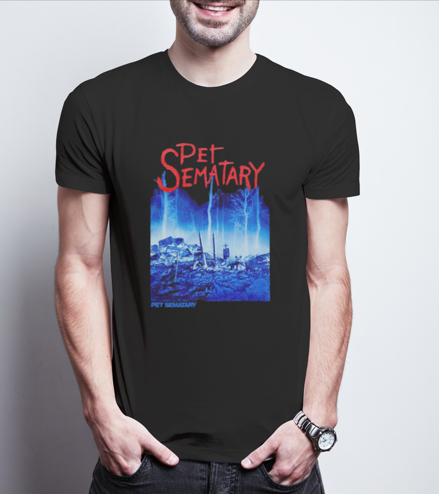 Pet Sematary Haunted Burial Ground Blue Forest Scene With Gravemarkers T-Shirt