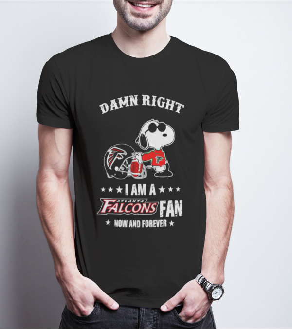 Damn Right I Am A Atlanta Falcons Fan Now And Forever Snoopy Football Helmet T-Shirt