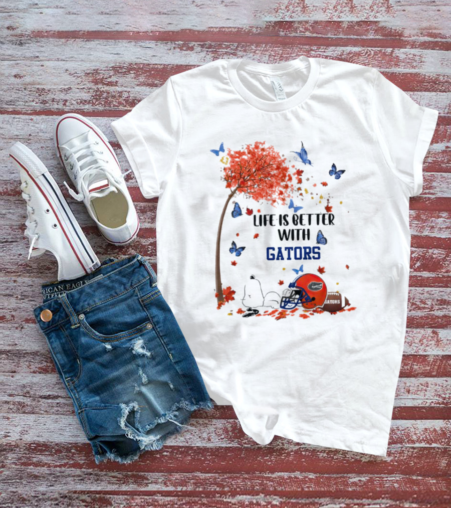 Life Is Better With Gators Snoopy Fall Leaves And Butterflies T-Shirt