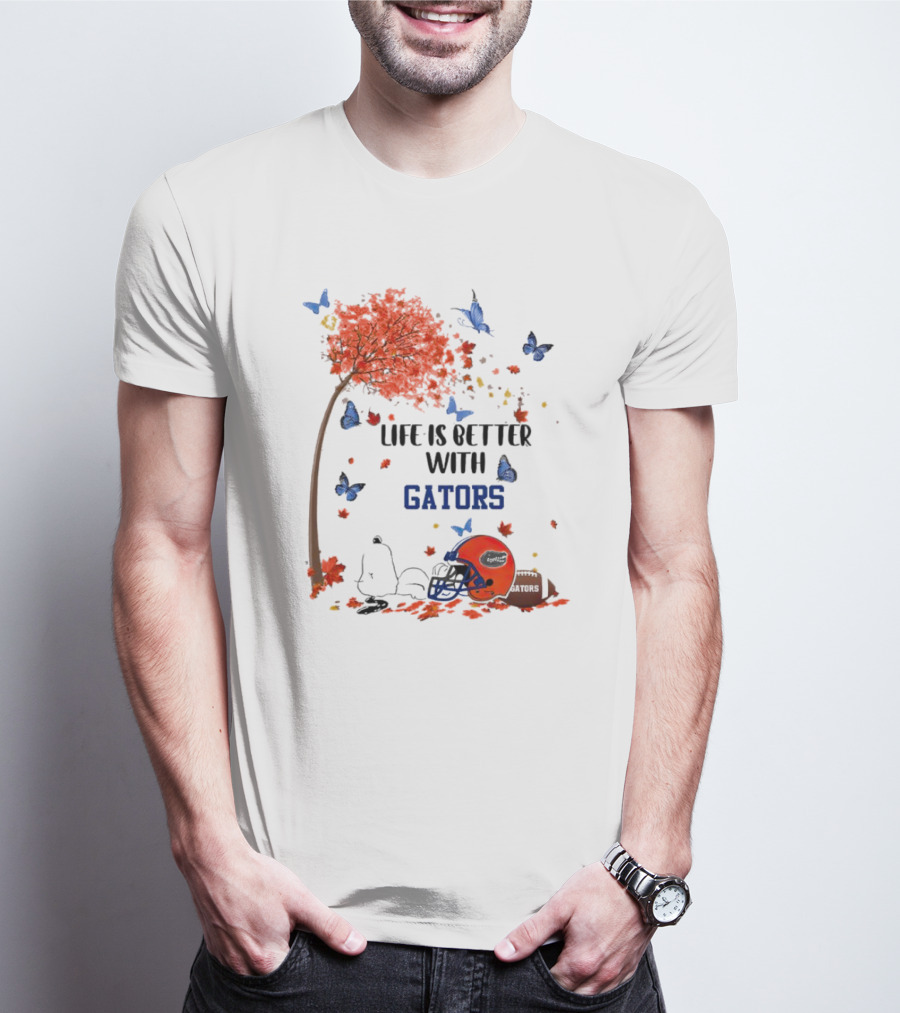 Life Is Better With Gators Snoopy Fall Leaves And Butterflies T-Shirt