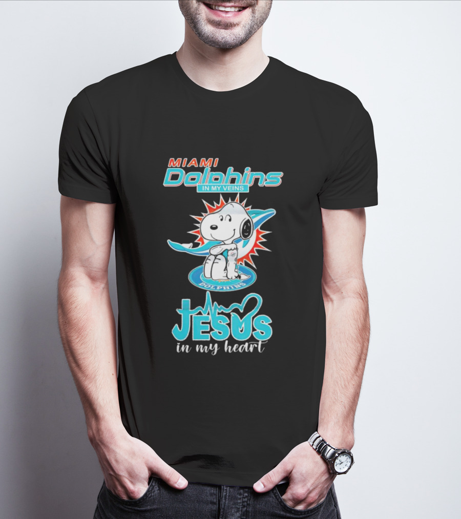 Snoopy Miami Dolphins In My Veins Jesus In My Heart T-Shirt