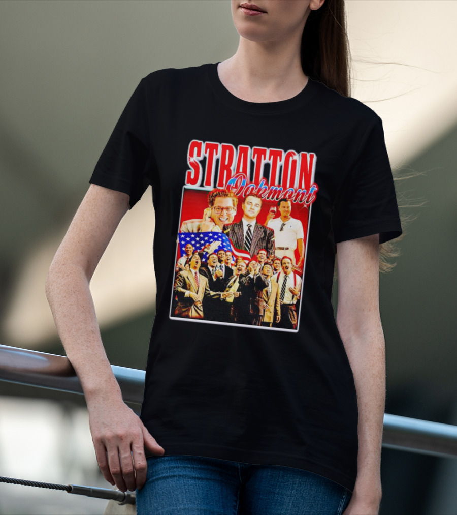 Stratton Oakmont Wall Street Patriotic Collage Scene T-Shirt
