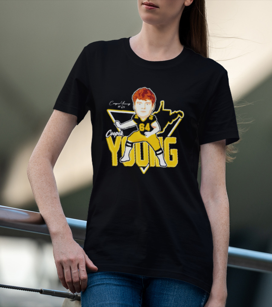 Cooper Young 64 Caricature Signature Football T-Shirt