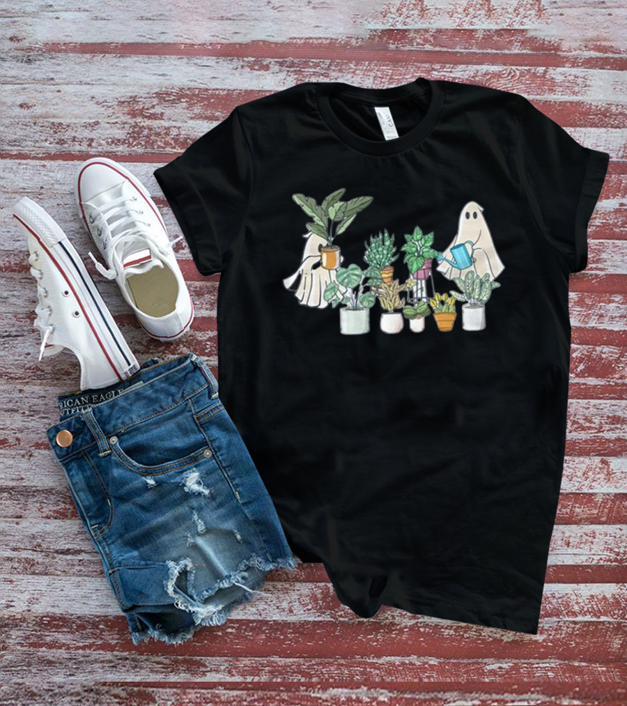 Ghost Plant Lady Halloween With Plant Pots T-Shirt