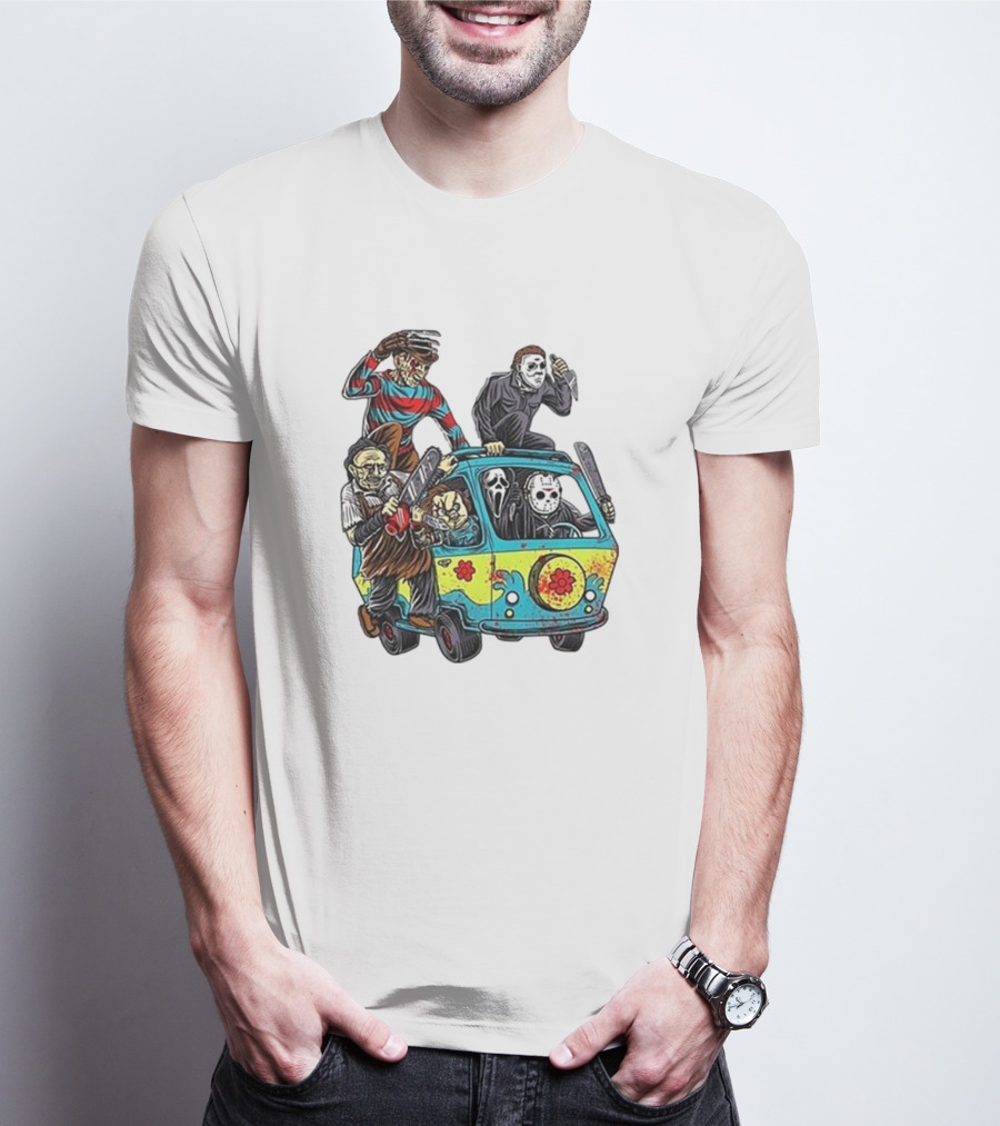 Horror Movie Characters Spooky Van Halloween Adventure T-Shirt