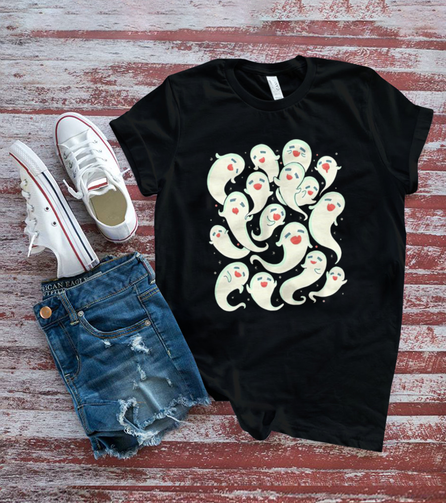 Spirited Squad Ghostly Gathering With Playful Faces T-Shirt