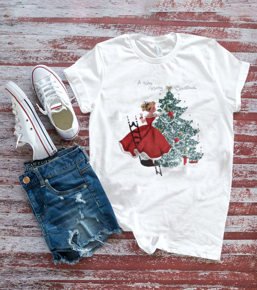 A Very Merry Christmas Girl Trimming The Christmas Tree T-Shirt