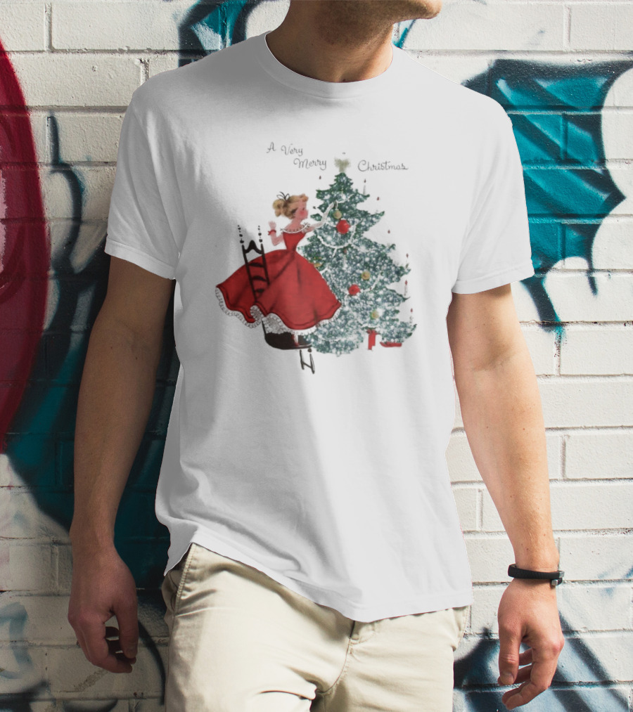 A Very Merry Christmas Girl Trimming The Christmas Tree T-Shirt
