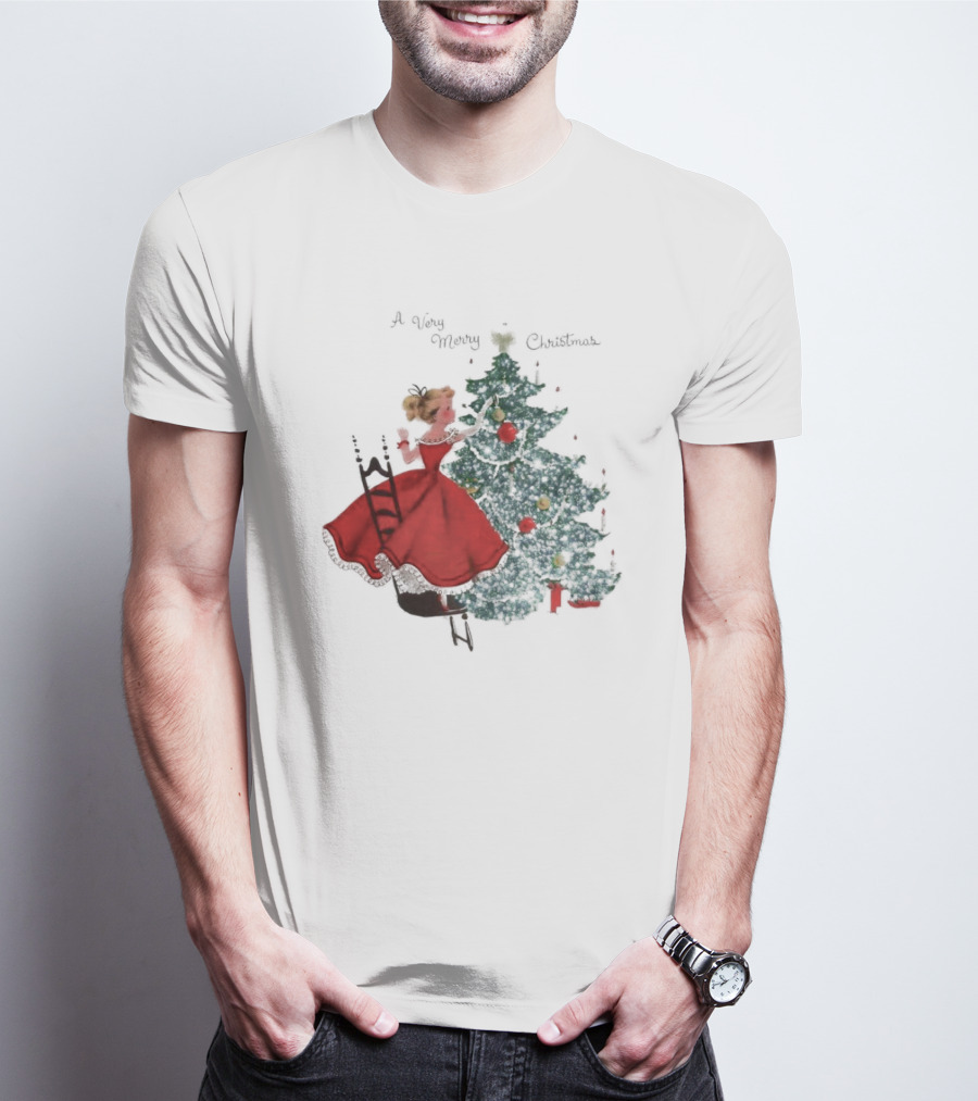 A Very Merry Christmas Girl Trimming The Christmas Tree T-Shirt