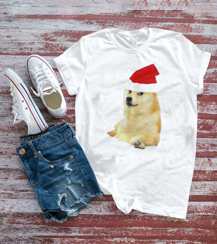 Dogecoin Christmas Santa Hat Meme T-Shirt