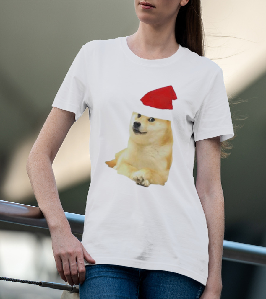 Dogecoin Christmas Santa Hat Meme T-Shirt
