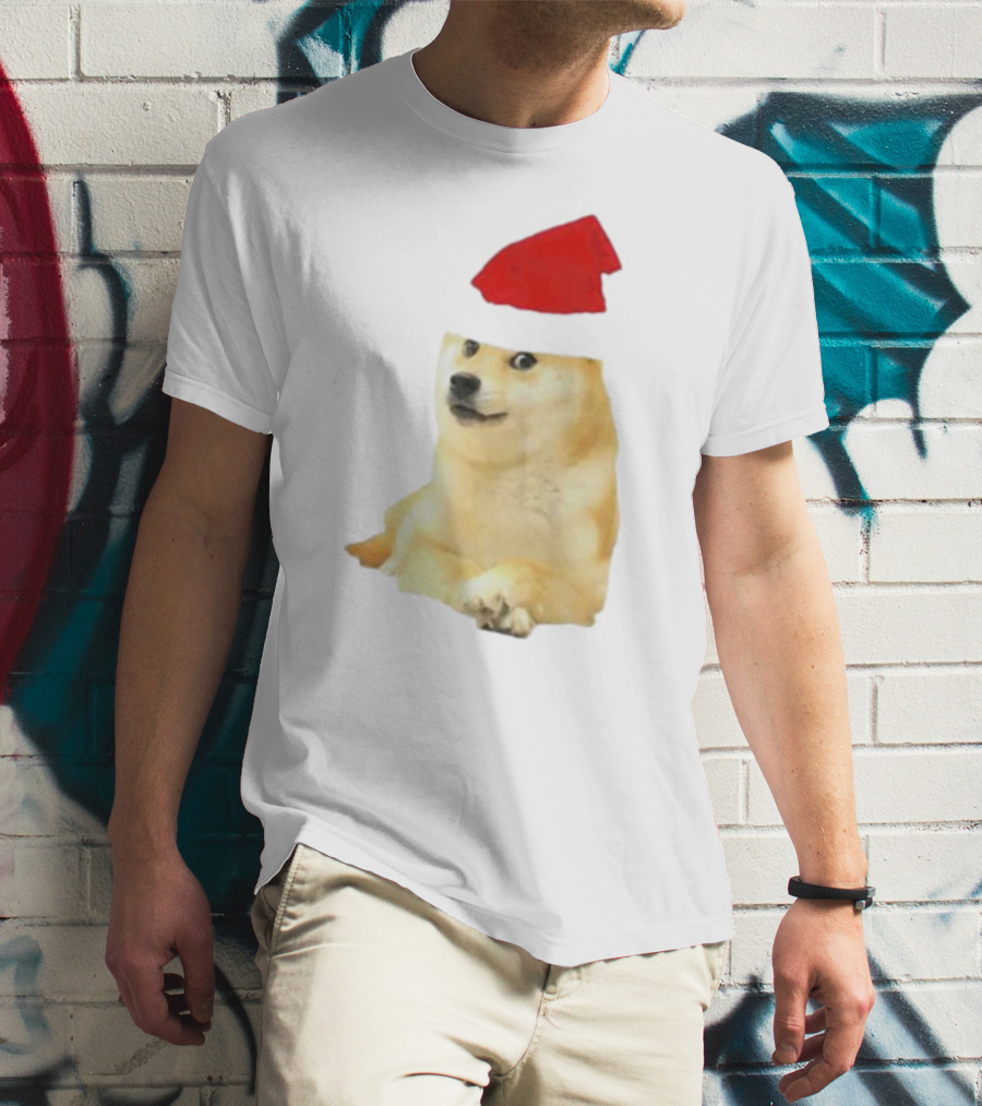 Dogecoin Christmas Santa Hat Meme T-Shirt