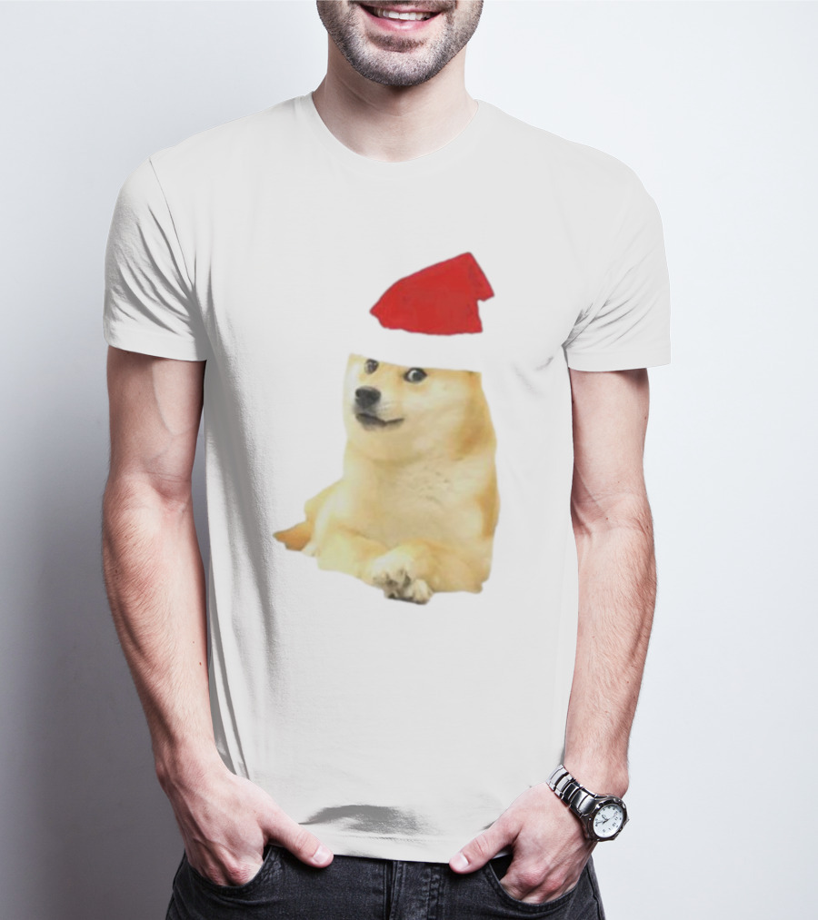Dogecoin Christmas Santa Hat Meme T-Shirt