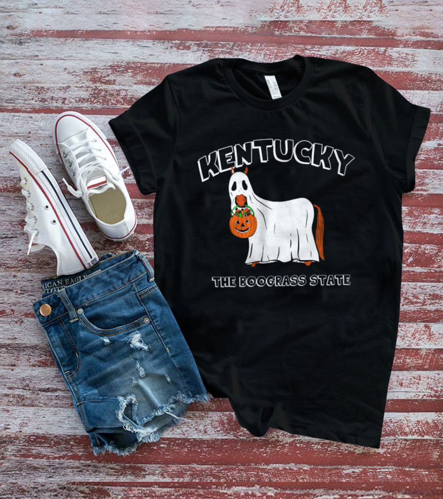 Kentucky Halloween Ghost Horse With Pumpkin Boograss State T-Shirt