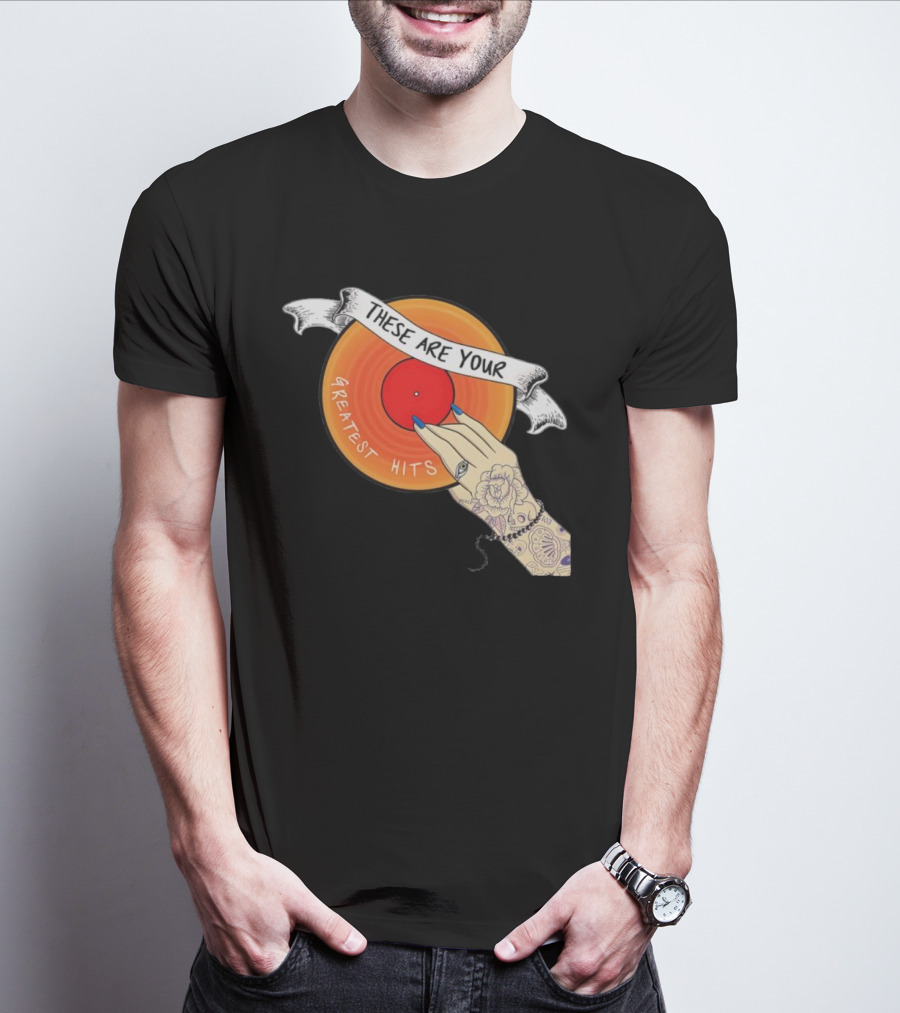 Men's Greatest Hits Vinyl Record Tattoo Hand T-Shirt