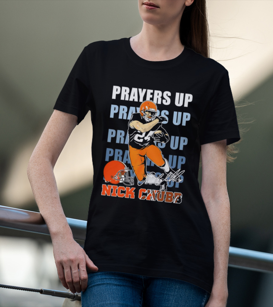 Prayers Up Nick Chubb Cleveland Browns 24 Signature Helmet T-Shirt