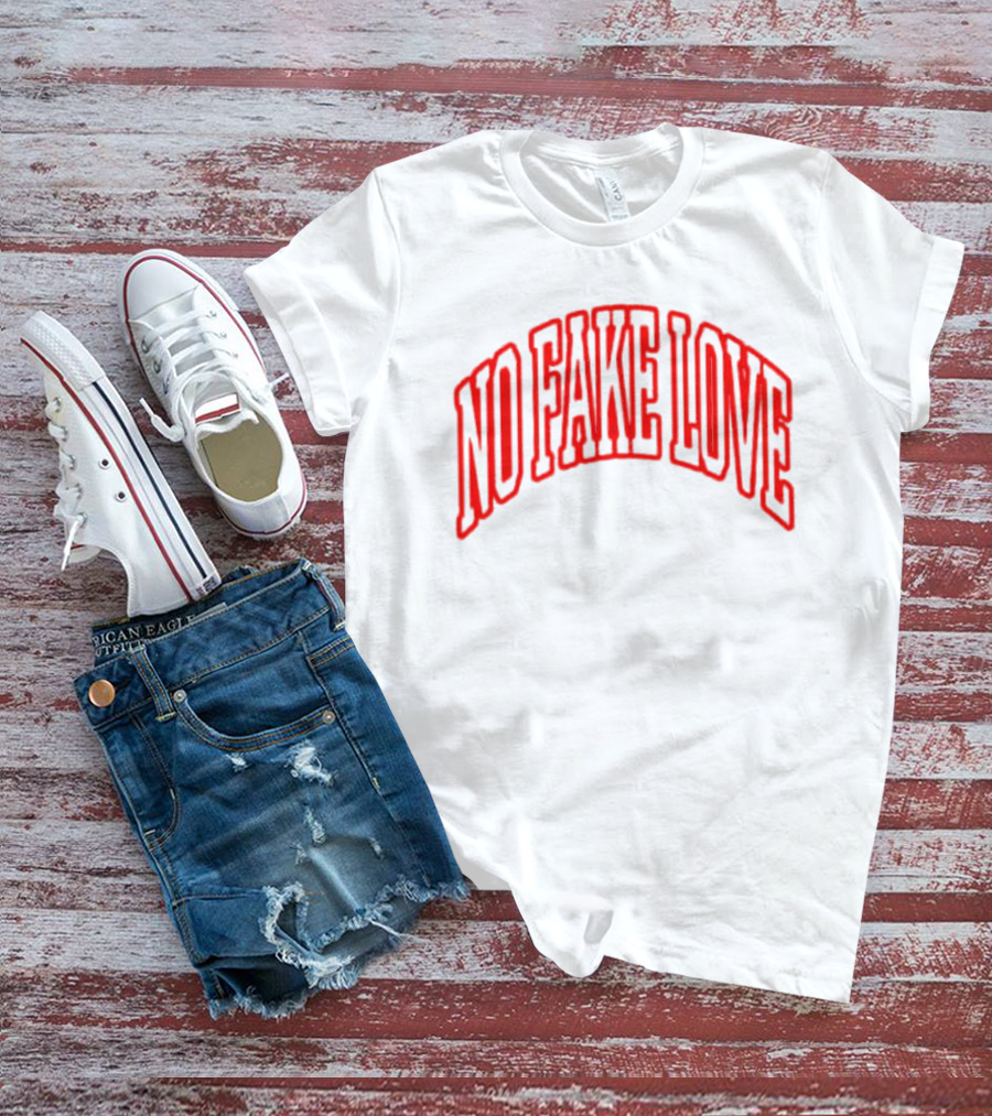 No Fake Love Bold Red Arched Text T-Shirt