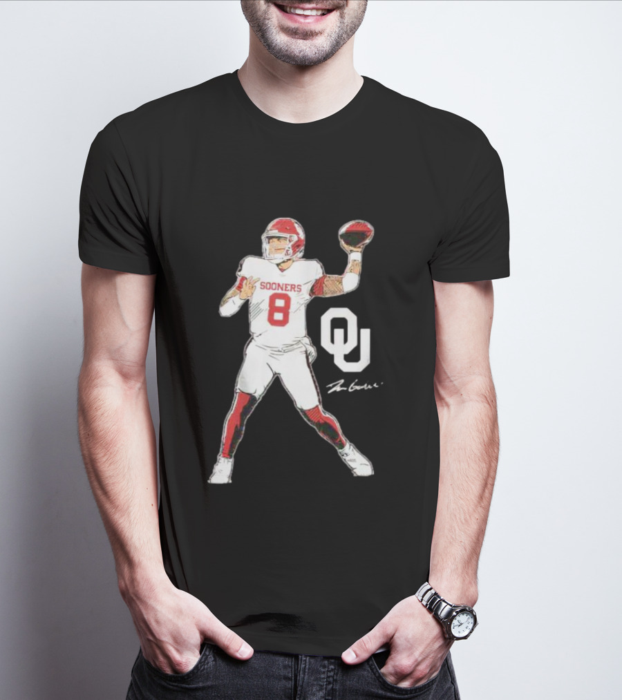 Oklahoma Sooners Football Dillon Gabriel Number 8 Superstar Pose Signature OU T-Shirt