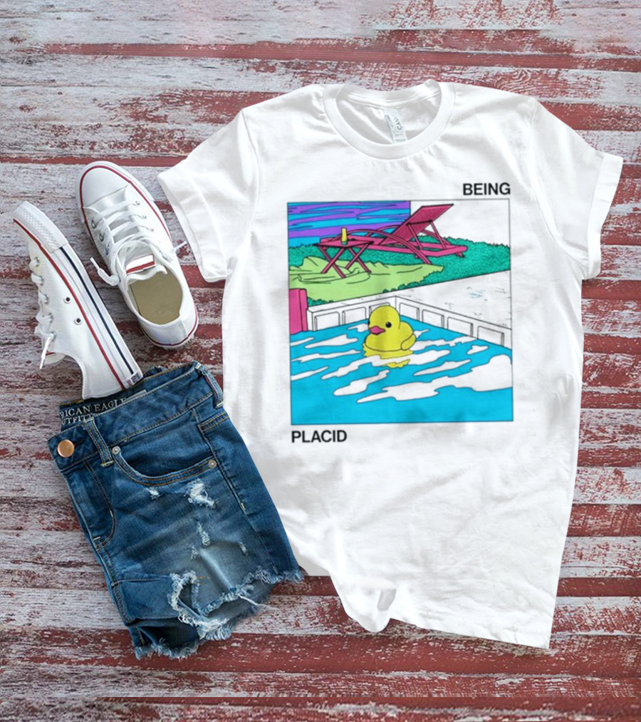 Being Placid Duck Pool Lounger Scene T-Shirt