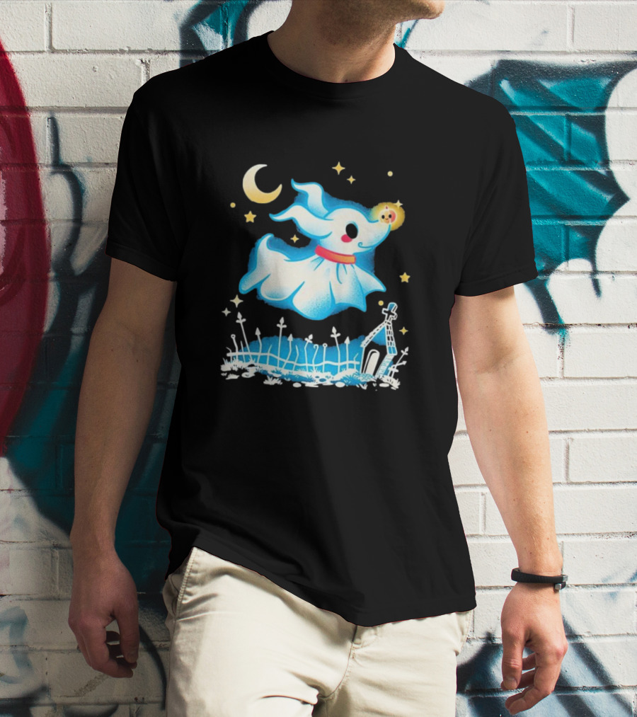 Ghost Dog Halloween Moonlight Graveyard Night T-Shirt