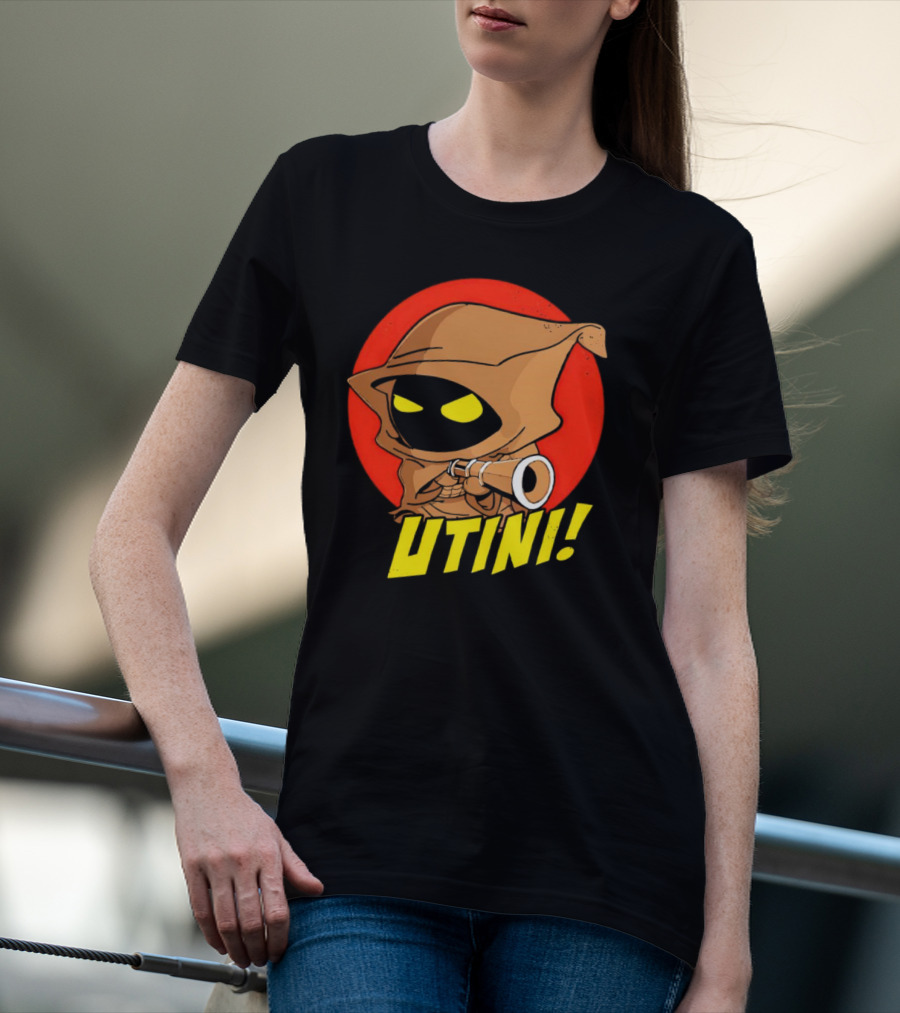 Jawa Star Wars Utini Character With Hood And Yellow Eyes T-Shirt