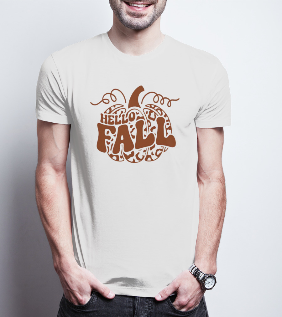 Hello Fall Leopard Pumpkin T-Shirt