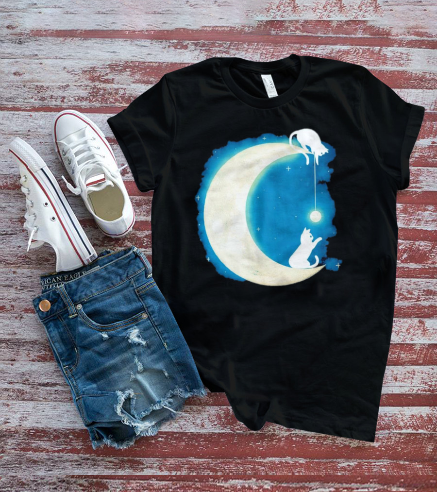 Moon Cat Playful Journey Celestial Light T-Shirt
