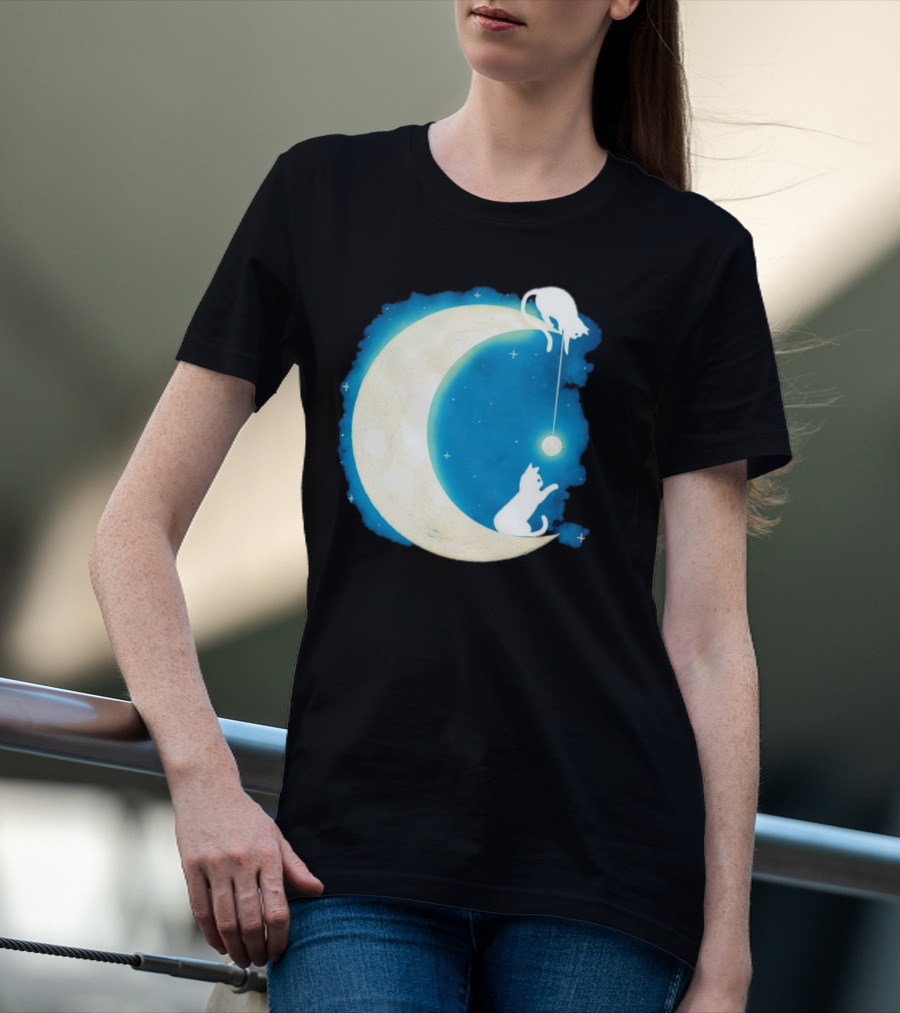 Moon Cat Playful Journey Celestial Light T-Shirt