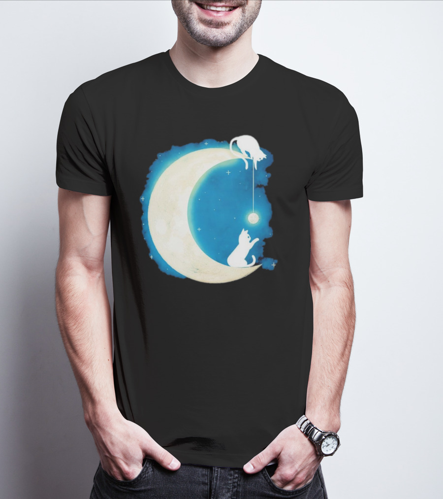 Moon Cat Playful Journey Celestial Light T-Shirt