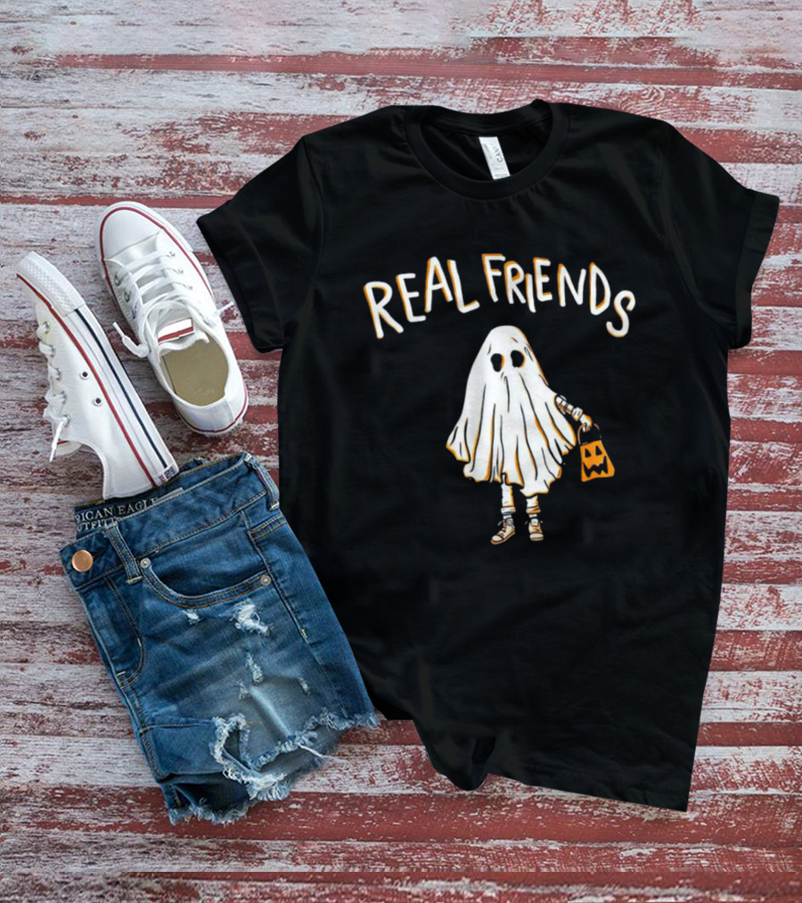 Real Friends Ghost With Jack O'Lantern Basket T-Shirt