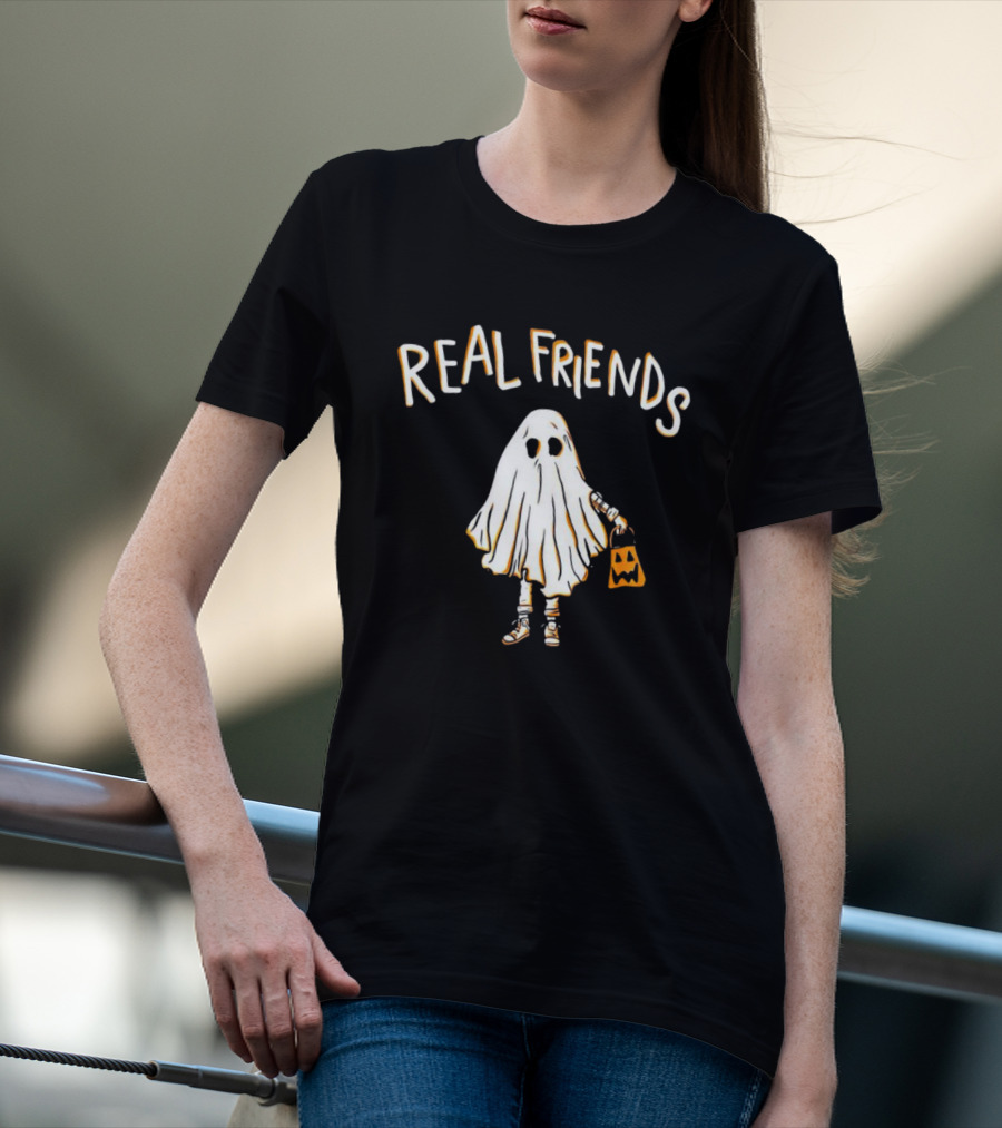 Real Friends Ghost With Jack O'Lantern Basket T-Shirt